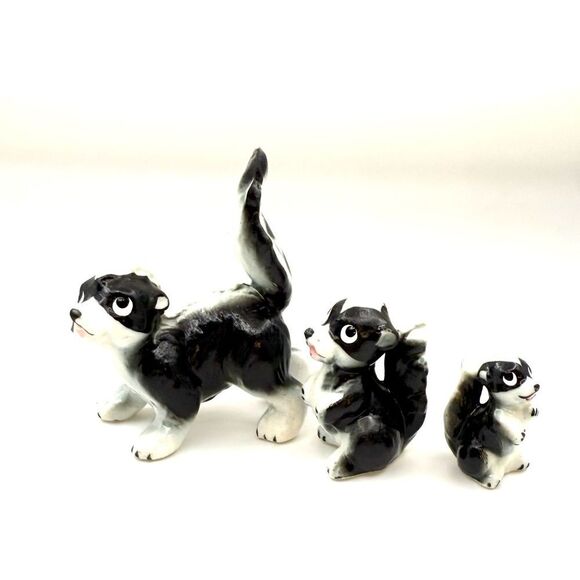 Miniature SKUNK FAMILY Porcelain Animal Figurine Vtg 50s Hagen Renaker Retired - Picture 6 of 9